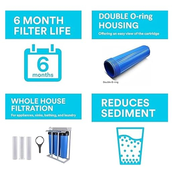 PUROSIS PUROSIS Whole House Main-Line Water Filtration System (10″×4.5″ Triple Big Blue Housing)